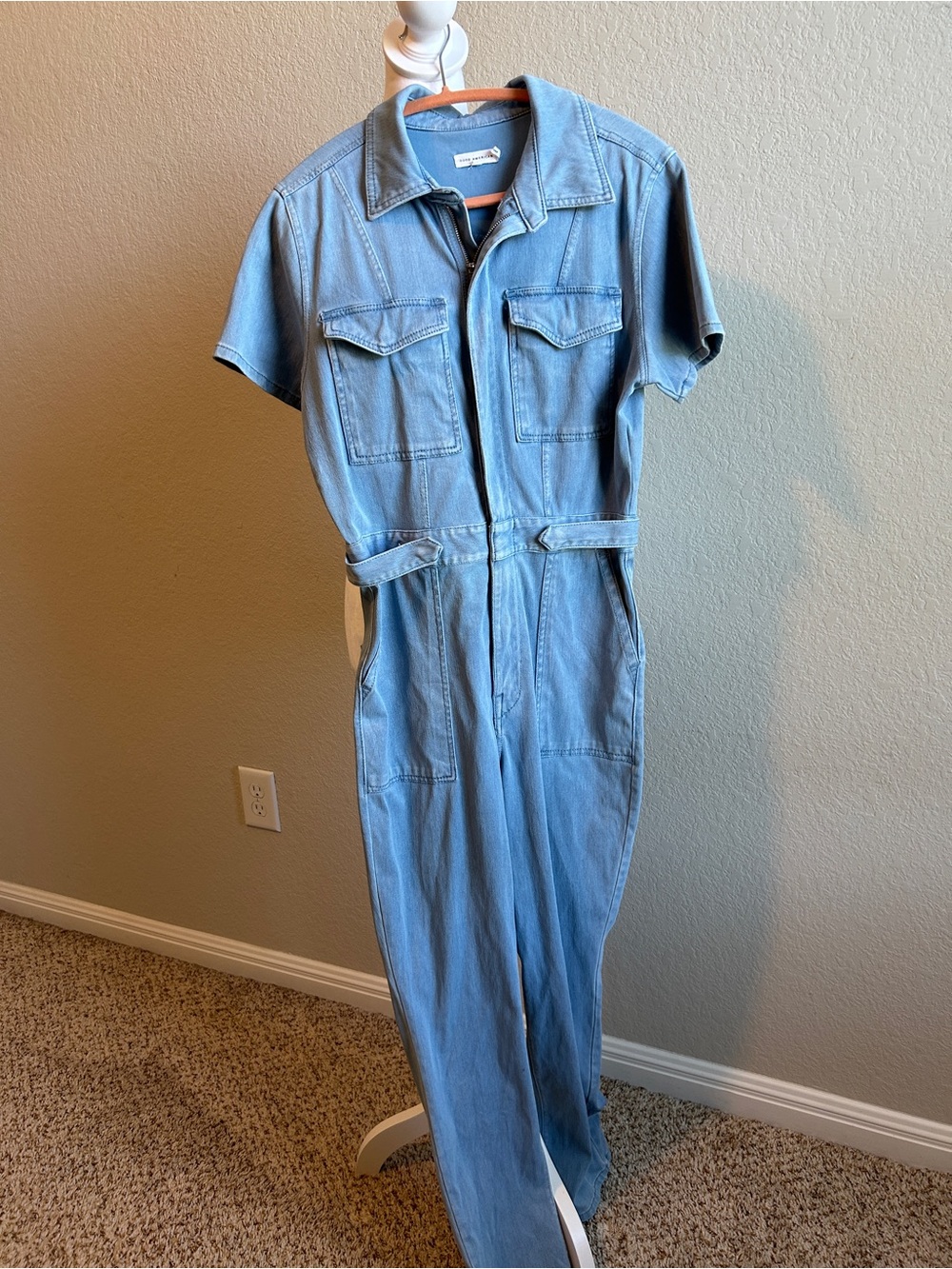 GOOD AMERICAN Fit for Success Light Blue Denim Jumpsuit Size 3 Large